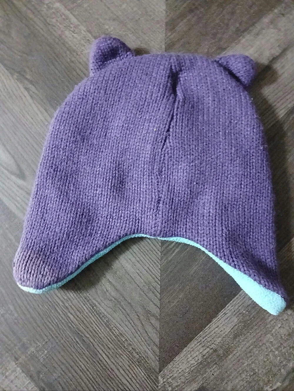 Kids Purple Owl Knit Earflap Hat with Blue Lining